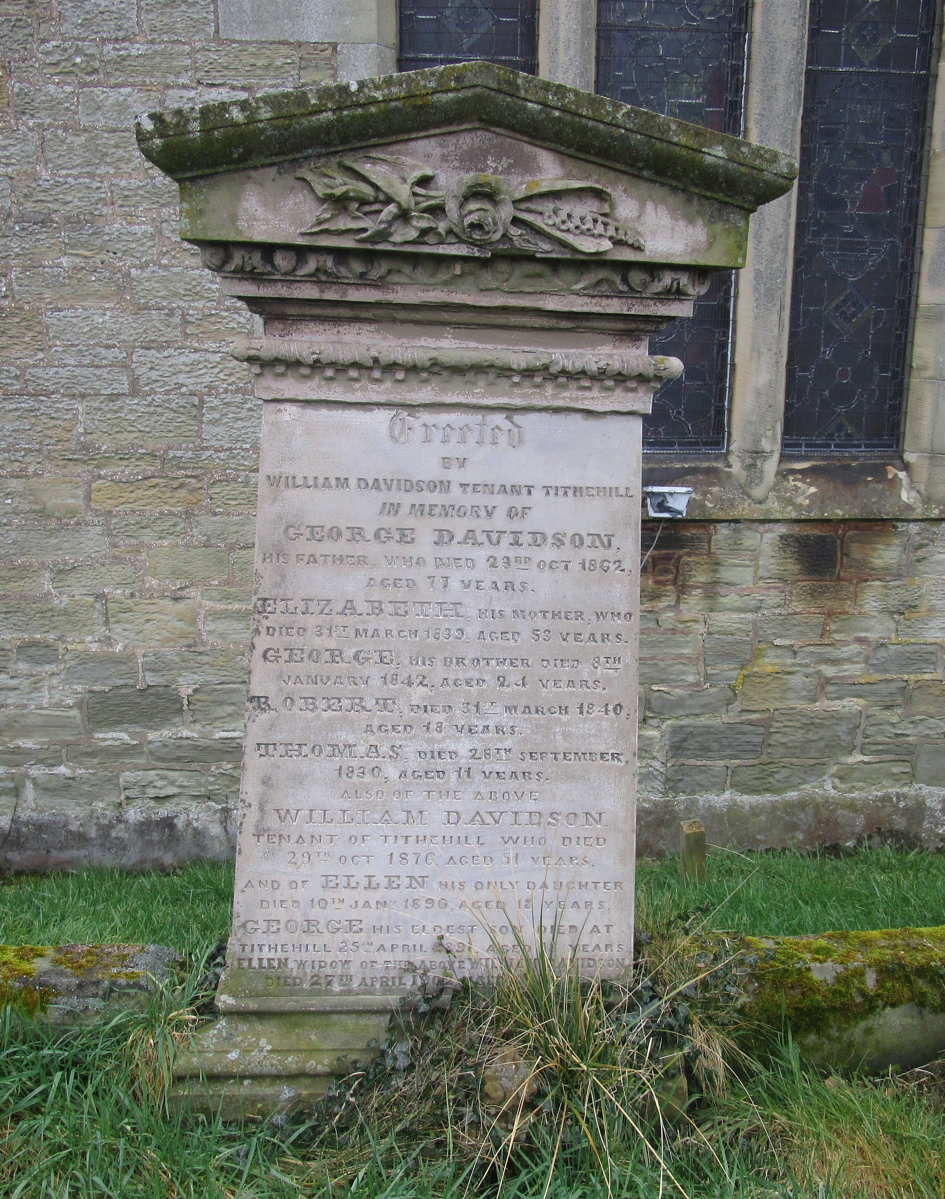 William Davidson and Family Gravestone - St Helen's Cornhill-on-Tweed, Linked To: <a href='profiles/i19984.html' >Elizabeth Davidson (mar. name)</a> and <a href='profiles/i7182.html' >George Davidson</a>